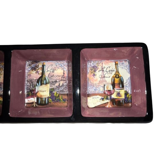 Certified International China Tre Sorelle 3 Part Divided Relish Tray Wine - Picture 3 of 6